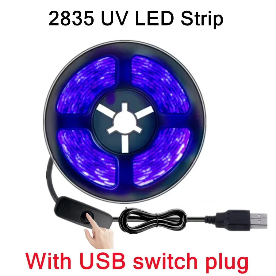 ruban led uv bleu points lumineux moderne adhésif connecteur usb câble usb 5v 60leds
