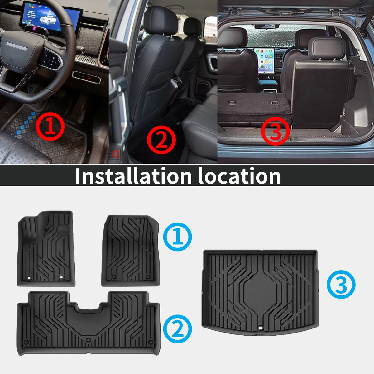 tapis coffre noir rayures horizontales moderne anti poussière facile nettoyer tpe fixations imperméable