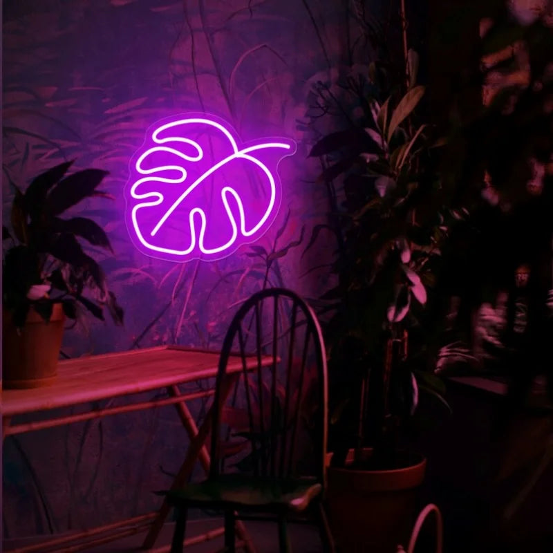 lampe néon feuille tropicale verte rouge bleu blanc stylée moderne opacité chambre salon