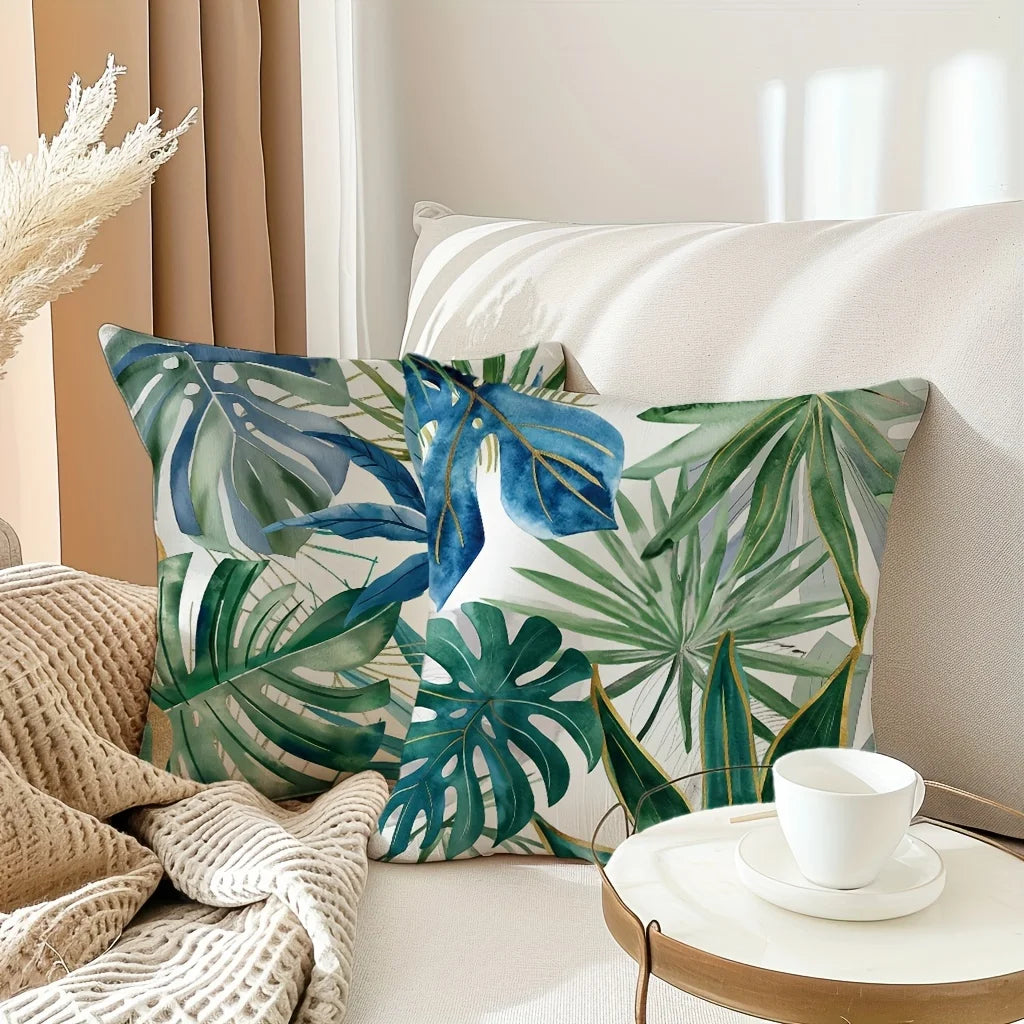 taies d'oreiller motif feuilles tropicales moderne polyester peacheskin 40x40cm 45x45cm 50x50cm 60x60cm