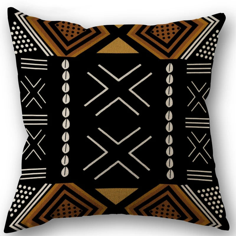 taies d'oreiller géométriques ethnique noir marron beige polyester non toxique respectueux environnement opaques maison