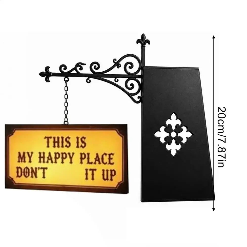 plaque décorative suspendue vintage lettres noires fond doré motif géométrique rustique(chaines métalliques)