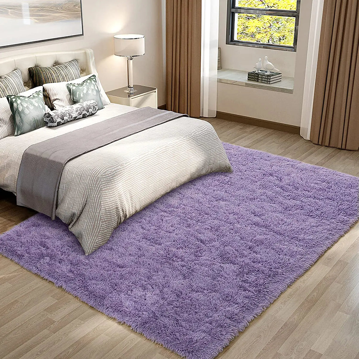 tapis violet doux peluche polyester antidérapant moderne salon chambre decorative rectangle