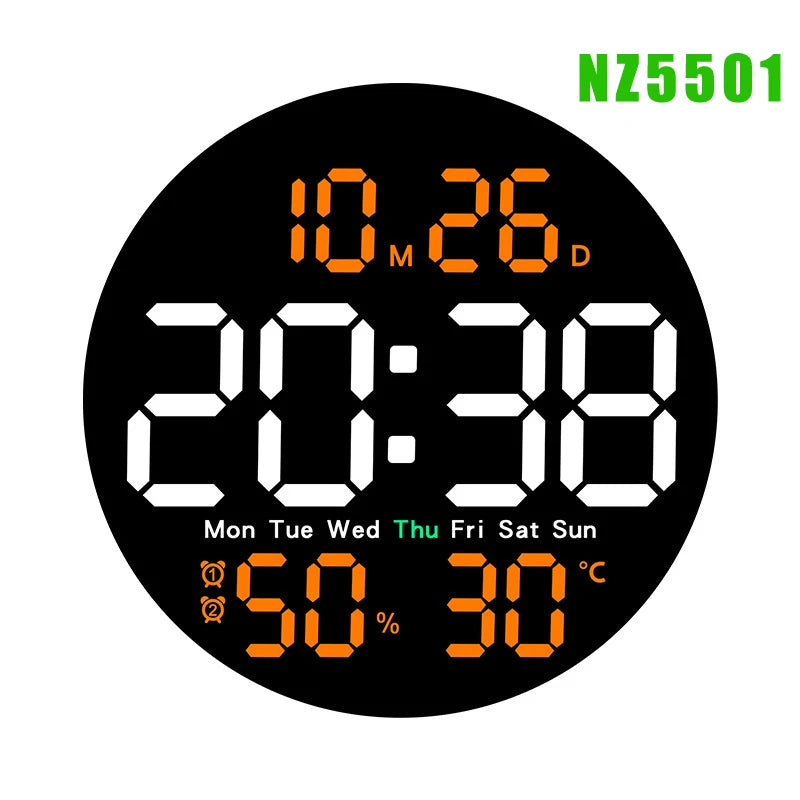 horloge murale numérique LED double alarme calendrier température humidité réglable luminosité télécommande moderne