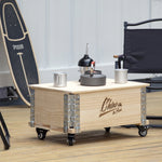 table basse vintage industrielle bois roulettes accessoires métal gris rectangle multifonctionnelle assemblage