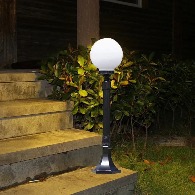 lampe sol classique vintage ip65 led waterproof noir brillant métalextérieur autonomepied carré boule verreflux