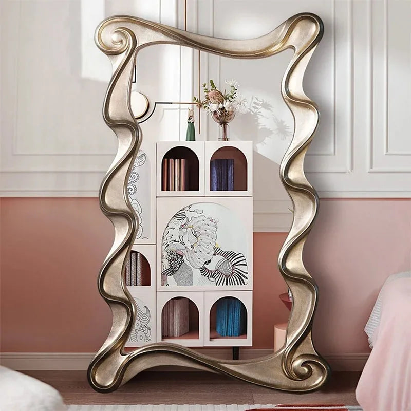 miroir moderne ondulé cadre doré grande taille suspension chambre décoration intérieure accessoires maison