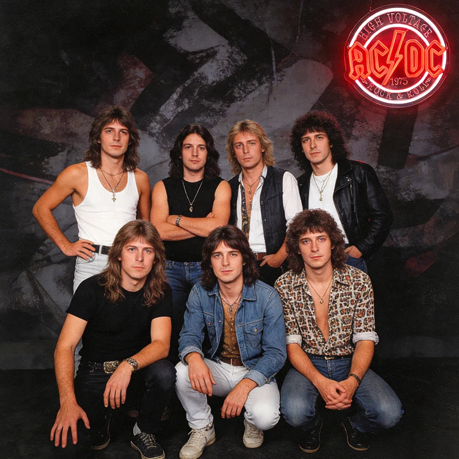néon lumineux rock roll ac dc high voltage couleurs vives logo texte fixations