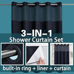 rideau douche moderne noir gris clair texture relief aimants lestés liner intégré tissu opaque