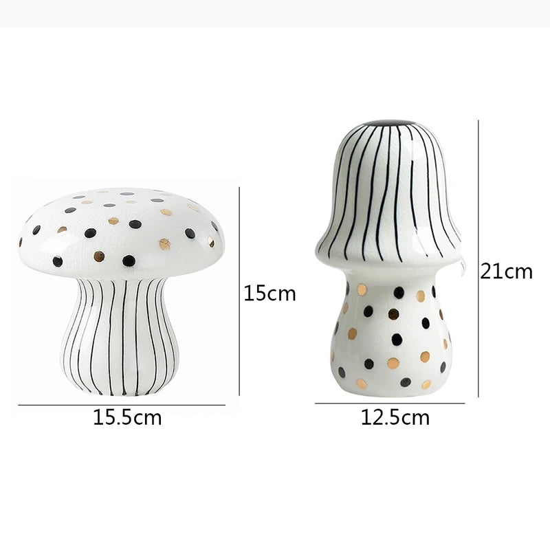 décoration intérieure moderne statue champignon peint rayures pois or blanc noirscrição abstraite contemporaine