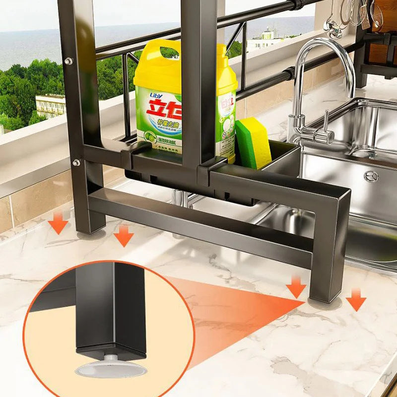 étagère cuisine noire moderne fixée mur extensible rangement assiettes ustensiles porte savon