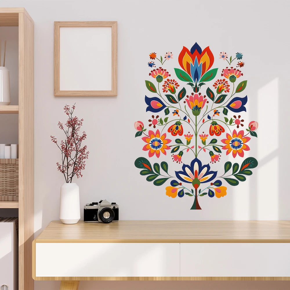 autocollants muraux floraux traditionnels multicolores résistants l'eau chambre salon pièces humides