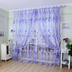 rideaux voilage floral violet rose bleu vert orange décoratif moderne polyester transparent chambre salonhôtel