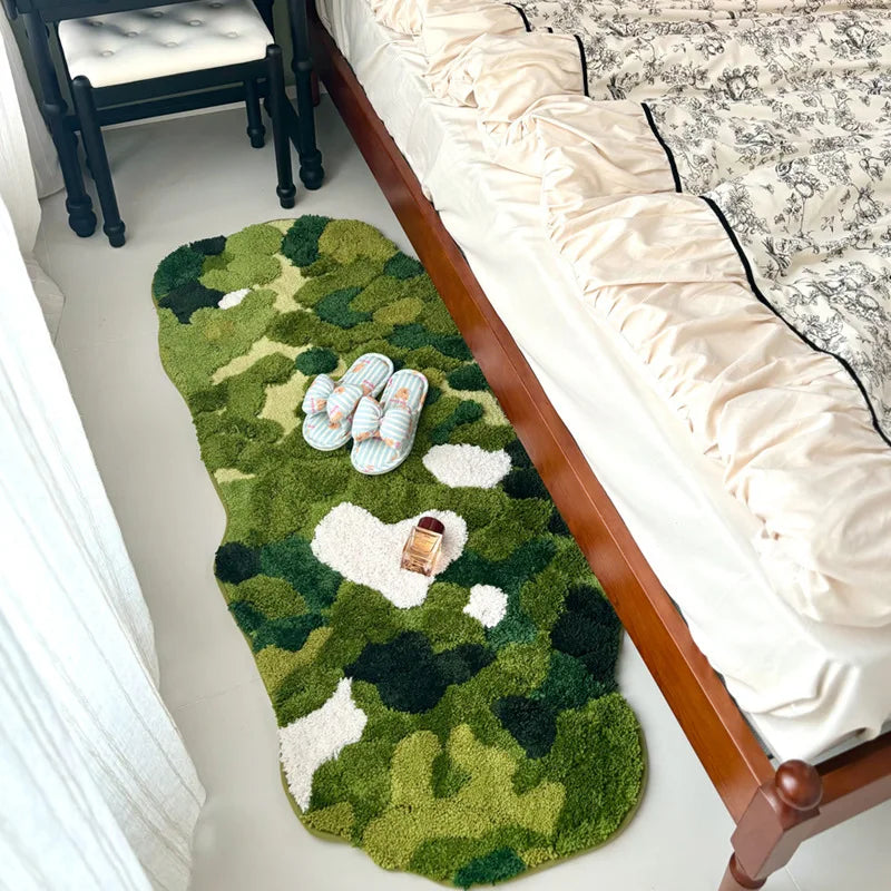 tapis moelleux camouflage fleurs vert blanc moderne résistant décoloration antidérapant séchage rapide