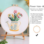 kit broderie fleurs vases multicolore traditionnel anneaux bois guide couture aiguilles fil coton