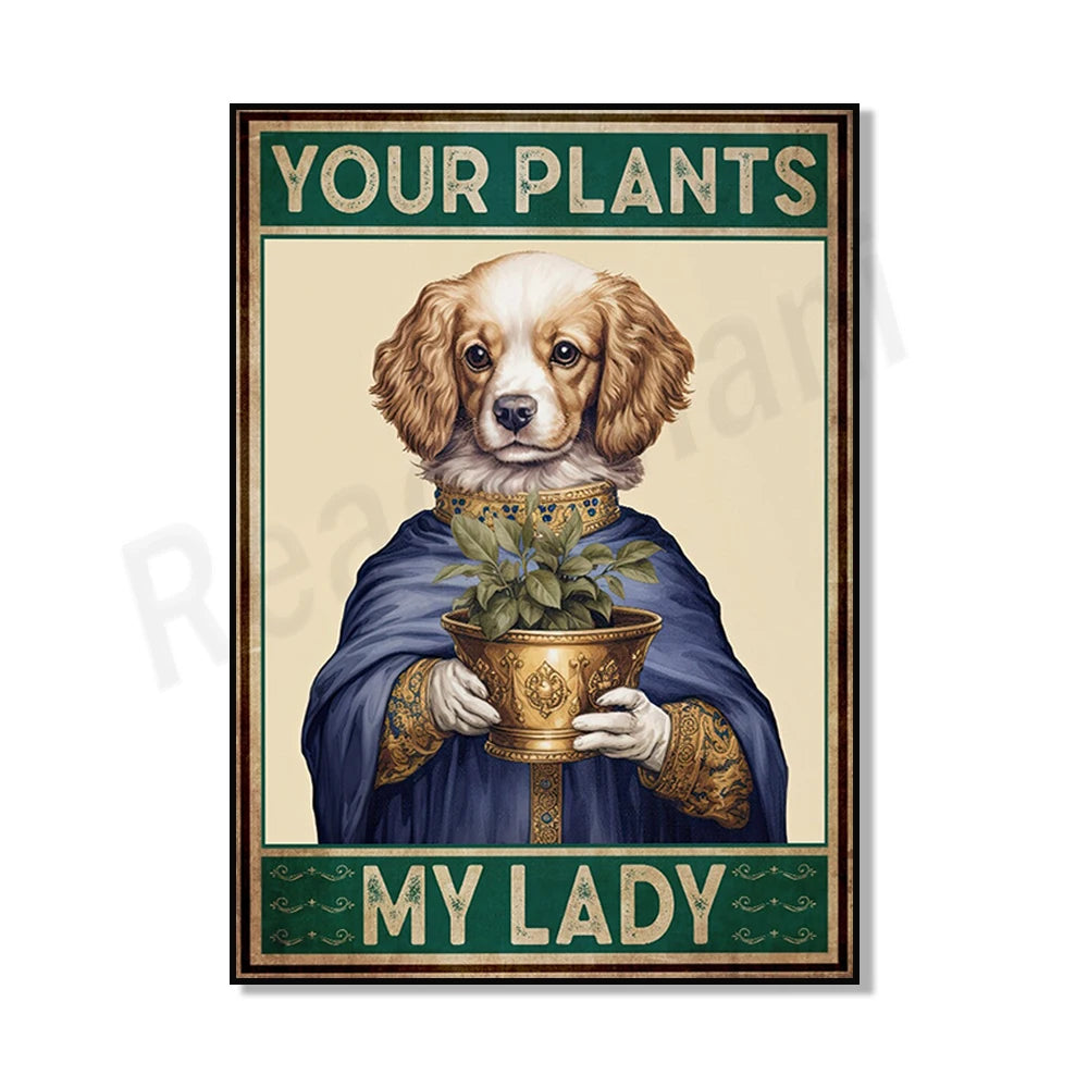 Une femme vêtue d'un manteau bleu et tenant un pot de plante dans ses bras, entourée d'un cadre rustique.