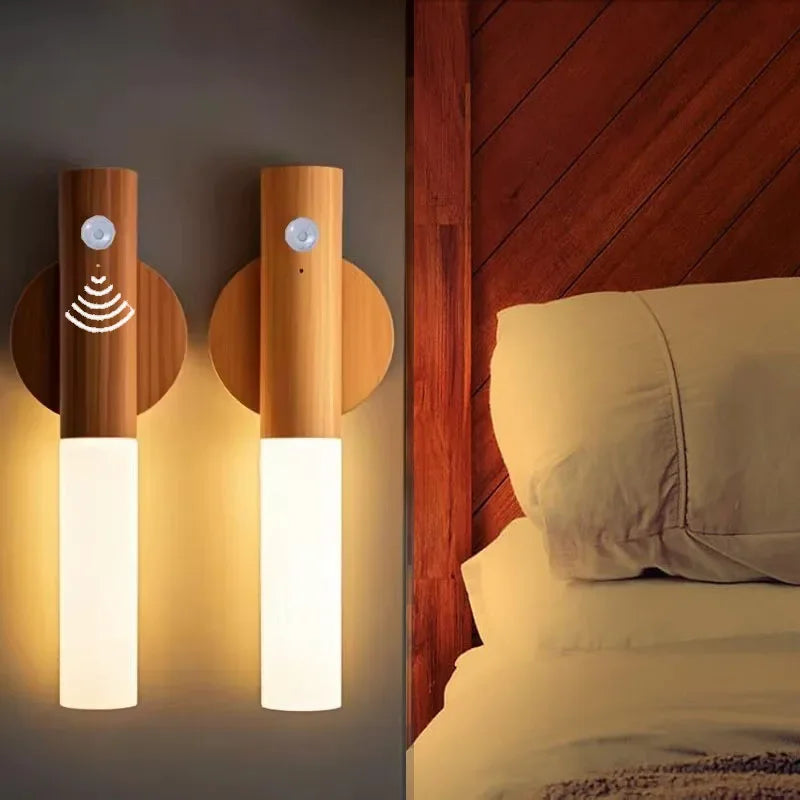 lampe murale bois blanc motion sensor led rechargeable contemporaine minimaliste