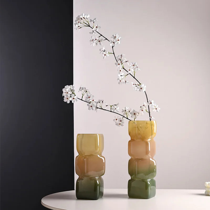 vase verre géométrique moderne rose bleu vert marron beige ombre douce