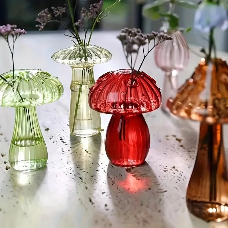 vases champignons verre transparent moderne couleur vert rouge orange bleu rose jaune