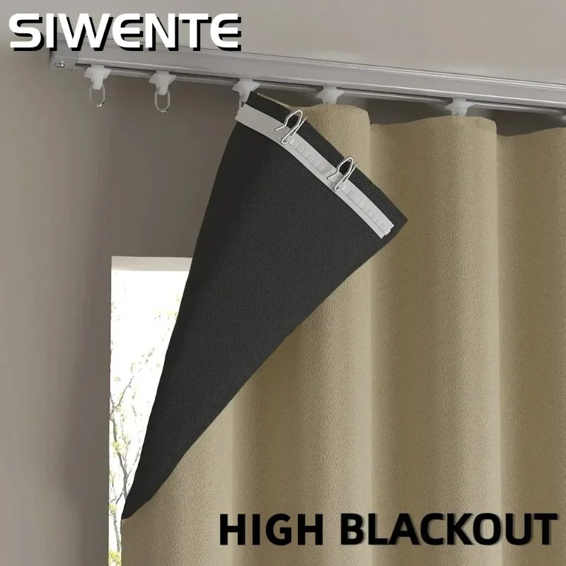 rideaux modernes opaques tissu texturé beige noir fenêtre maison bureauStores romainsPolyesterS hooks
