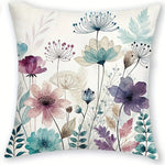 housse coussin polyester motif floral bleu violet rose moderne blanc