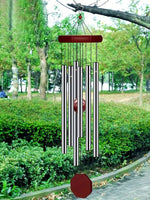 sifflet vent décoratif tubes métalliques argentés bois rouge balcon cour couloir zen fil suspension