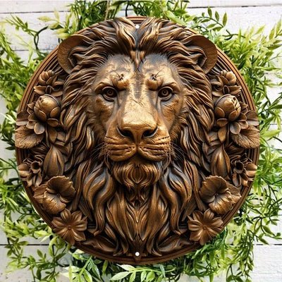 Panneau mural rond en aluminium blanc avec sculpture de lion pour décoration extérieure