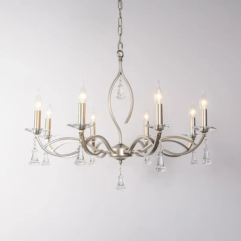lustre pendentif nickel cristaux transparents classique baroque salon restaurant