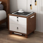 table nuit moderne bois blanc marron poignées métalliques chargeur sans fil