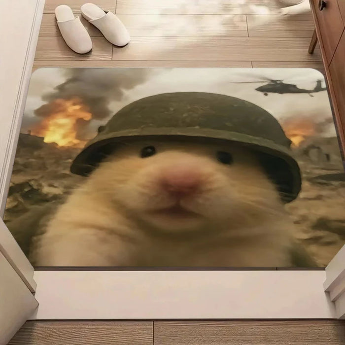 tapis militaire humoristique animaux hamster chat casque fond combat vert moderne salon chambre