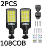 lampes solaires murales noires 108 led cob ip65 moderne télécommande capteur mouvement