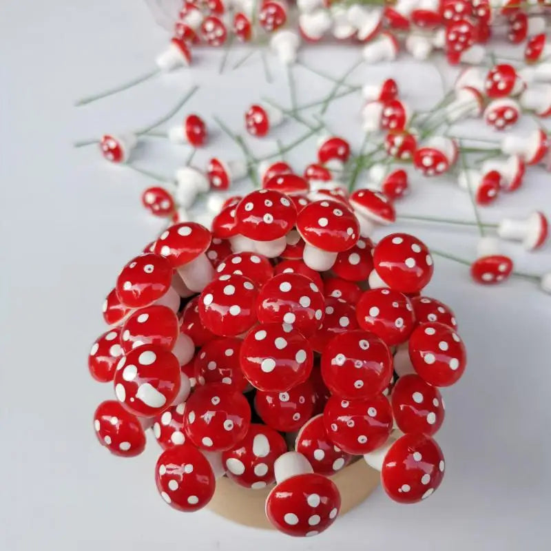 décor extérieur champignons artificiels rouge blanc points blancs piquet vert set 10 20 50pcs