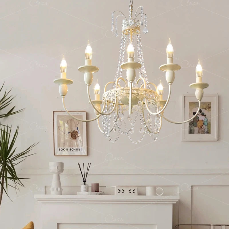 lustre cristal blanc chambre salon classique suspension ampoules led encastrée