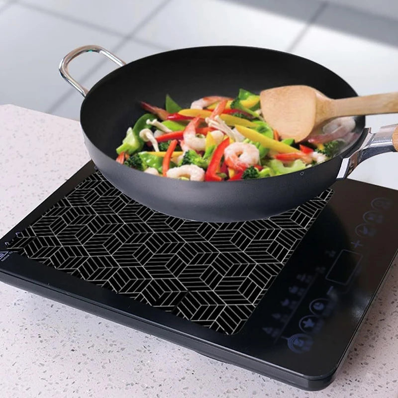 tapis protection silicone antidérapant noir blanc motif géométrique moderne paillasson cuisine table manger(cube interconnectés)
