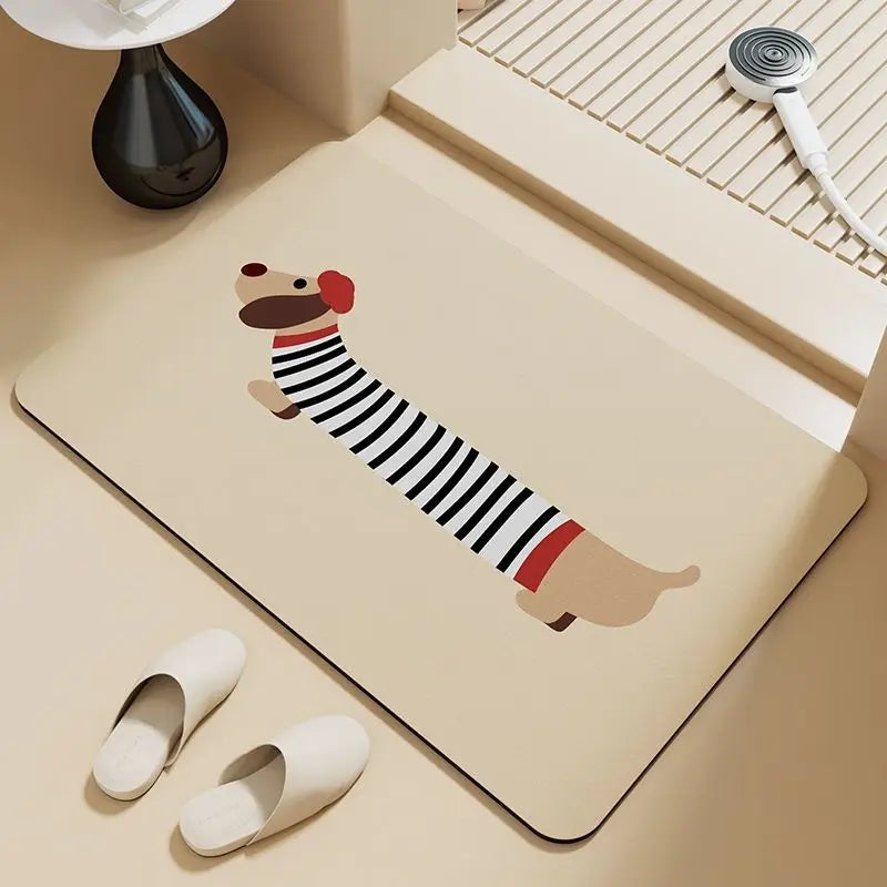 tapis antidérapant imperméable dessin animé chiens beige noir blanc marron rouge bleu sol porte
