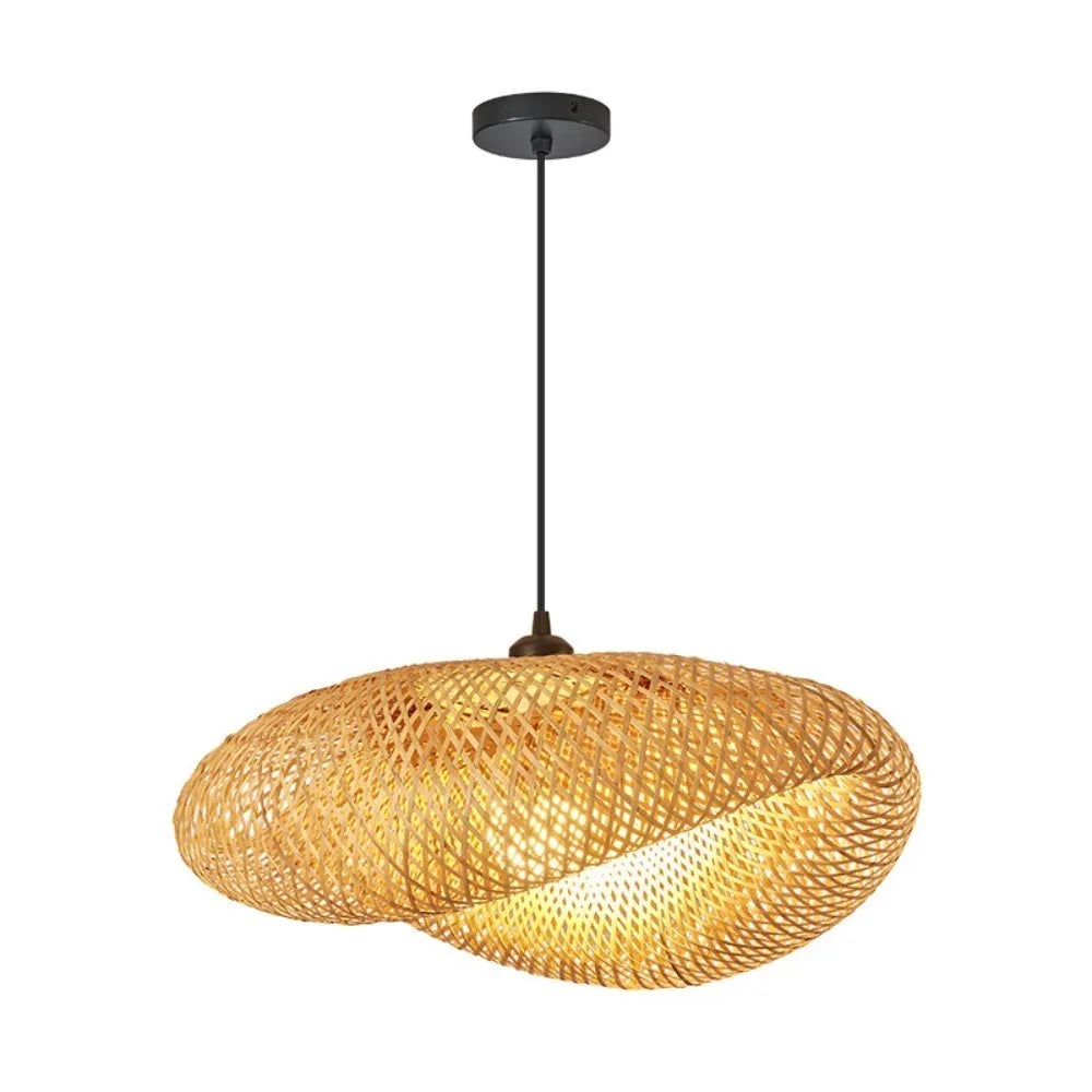 Suspension lumineuse moderne bambou tressé marron clair salon cuisine rustique E27