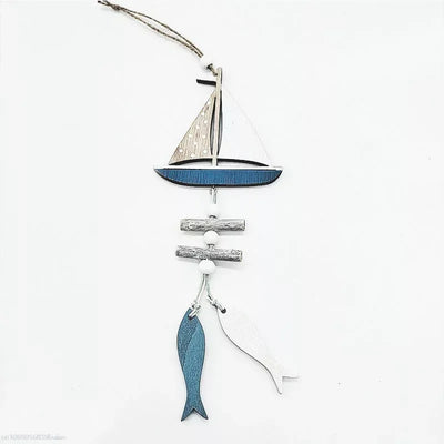 Décoration murale bois poisson voilier gouvernail nautique gris clair