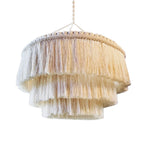 lampe suspendue macramé franges boho deco salon coton beige clair artisanal hand wash machine