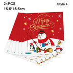 vaisselle noël 24 pièces assiettes fourchettes couteaux serviettes père noël motifs traditionnels rouge blanc