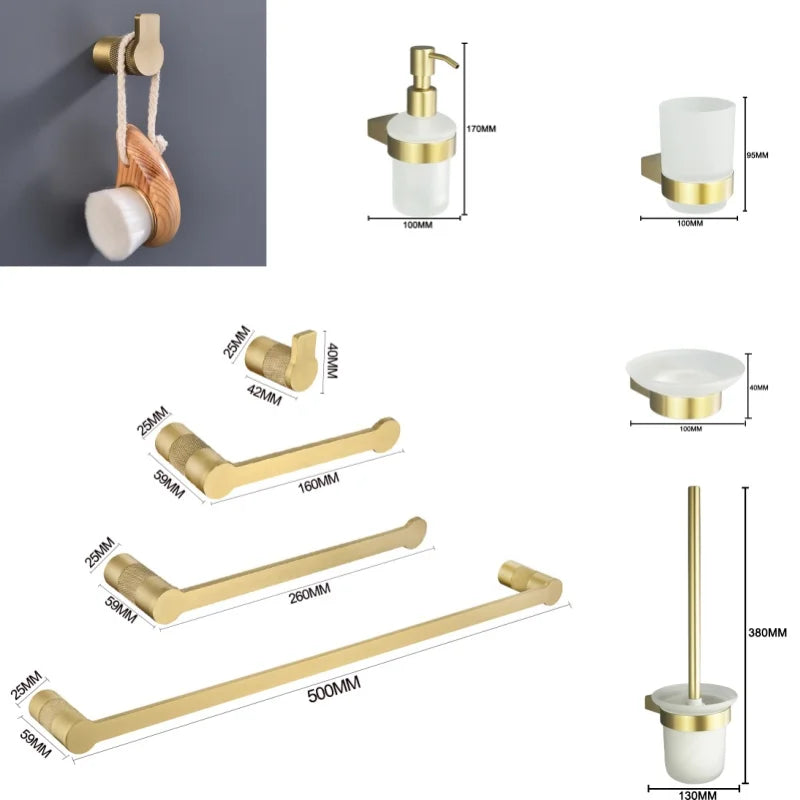ensemble accessoires salle bain métal or brossé porte serviette distributeur savon papier toilette