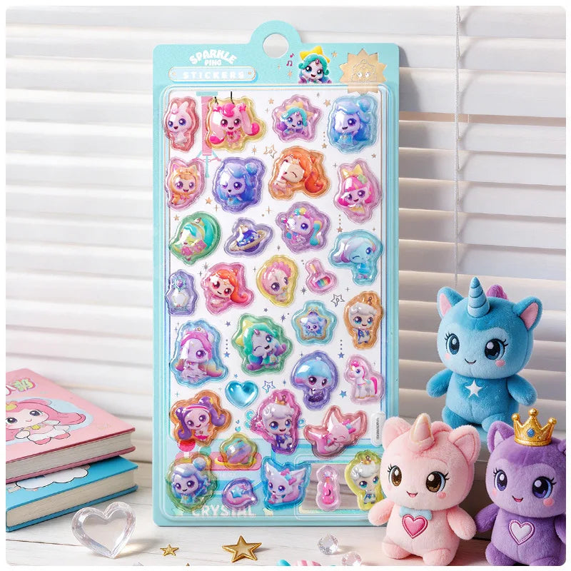stickers multicolores dessins animés personnages mignons formes géométriques brillants adhésifs albums photo coques téléphone