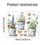autocollant fenêtre multicolore fleurs pots métal vieilli papillons champêtre floral 38cm 30cm