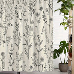rideau douche botanique vintage motif floral gris noir tissu polyester respectueux environnement