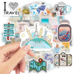 sticker voyage multicolore transparent adhésif illustration vectorielle globe caméra carte billet avion adultes adolescents