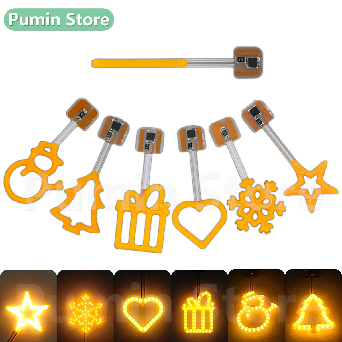 guirlande lumineuse forme géométrique étoile cœur cloche cadeau flocon neige ornement noël orange minimaliste