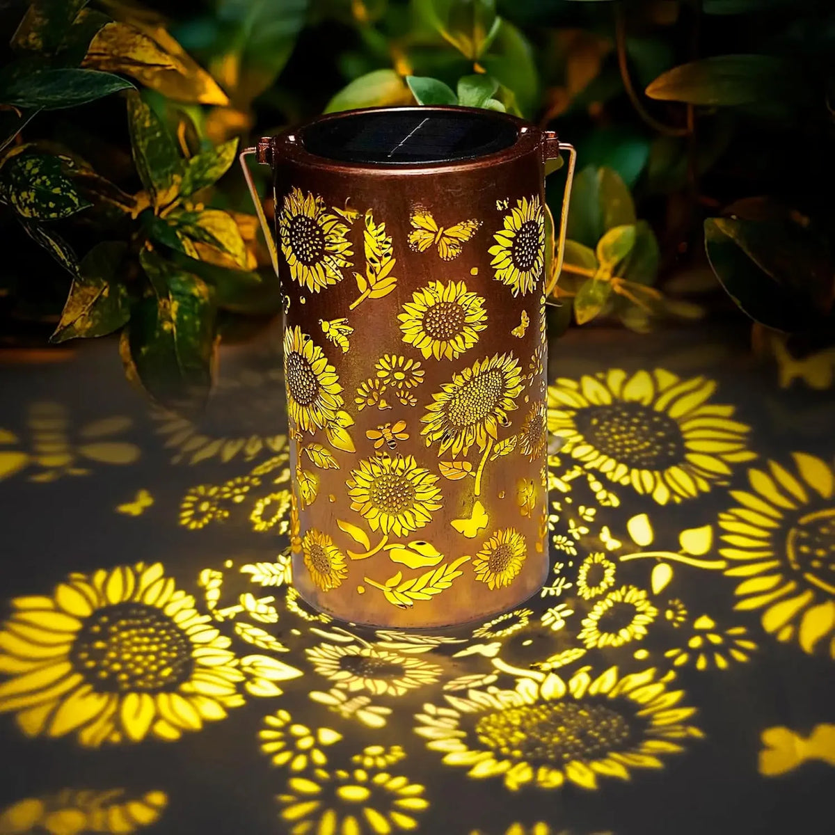 lanterne solaire jardin fleurs tournesols moderne couleur jaune rouge verte