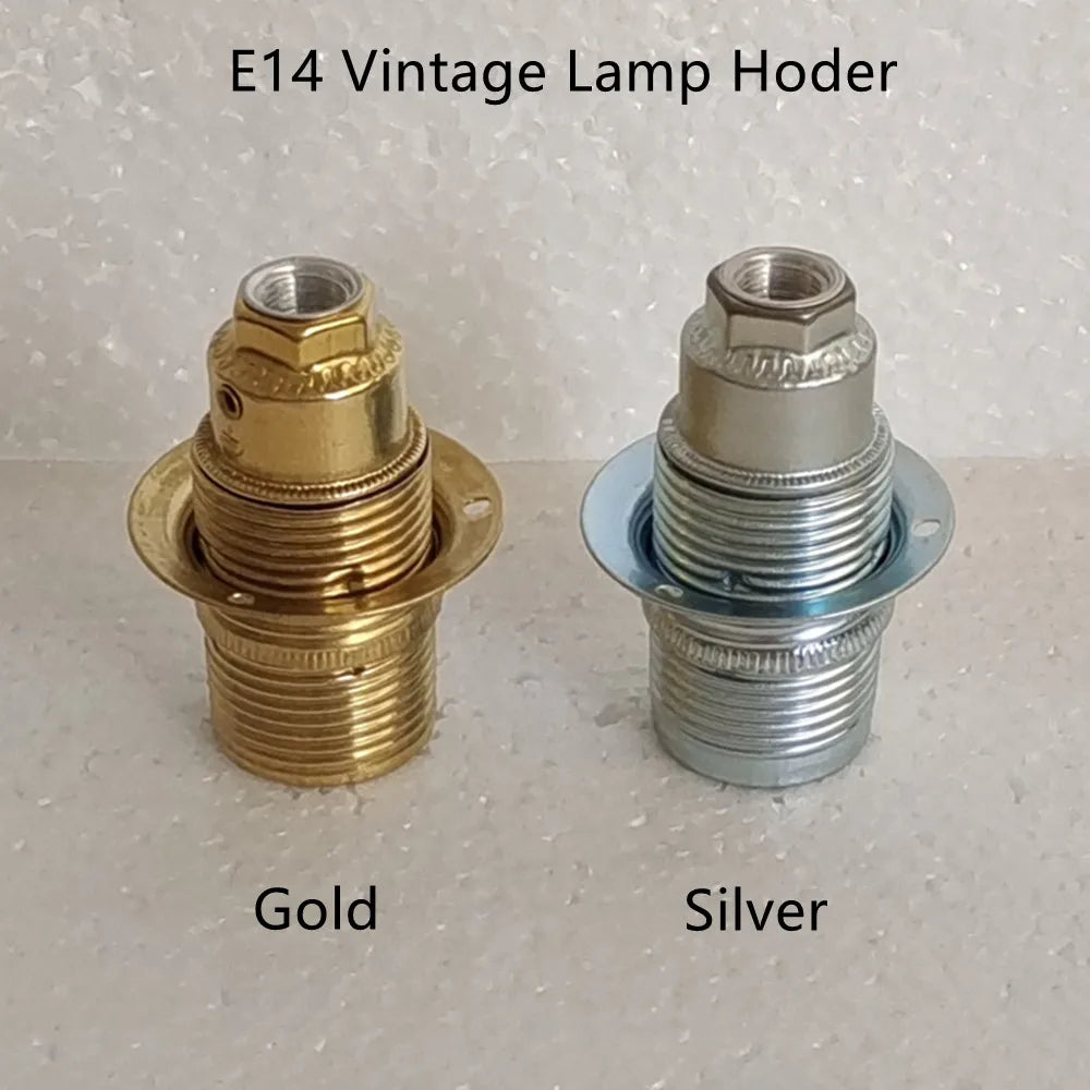 support lampe vintage E14 or argent anneau finement gravé base lampe vis
