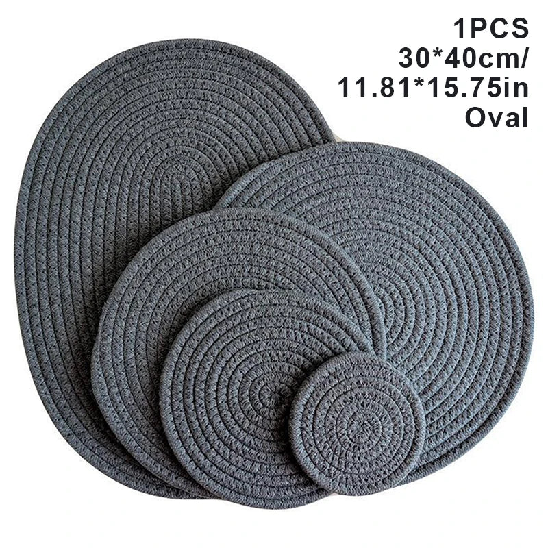 tapis table tissé motifs concentriques beige marron gris clair rustique opaques 11cm 18cm 24cm