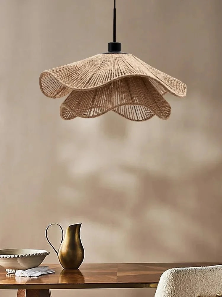 suspension tissée naturelle moderne rustique lumière chaude câble noir 40cm 50cm 60cm