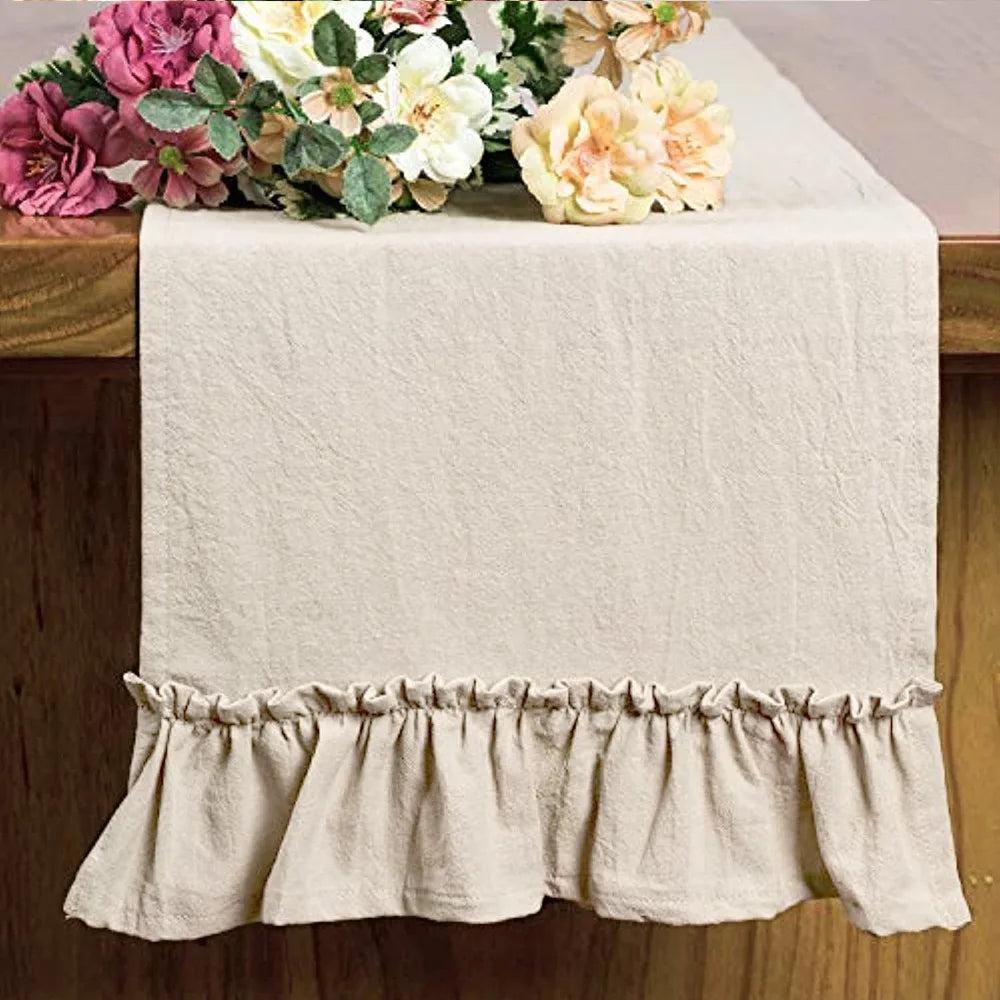 table cuisine chemin table rustique vintage beige clair coton polyester lavable réutilisable pâques noël